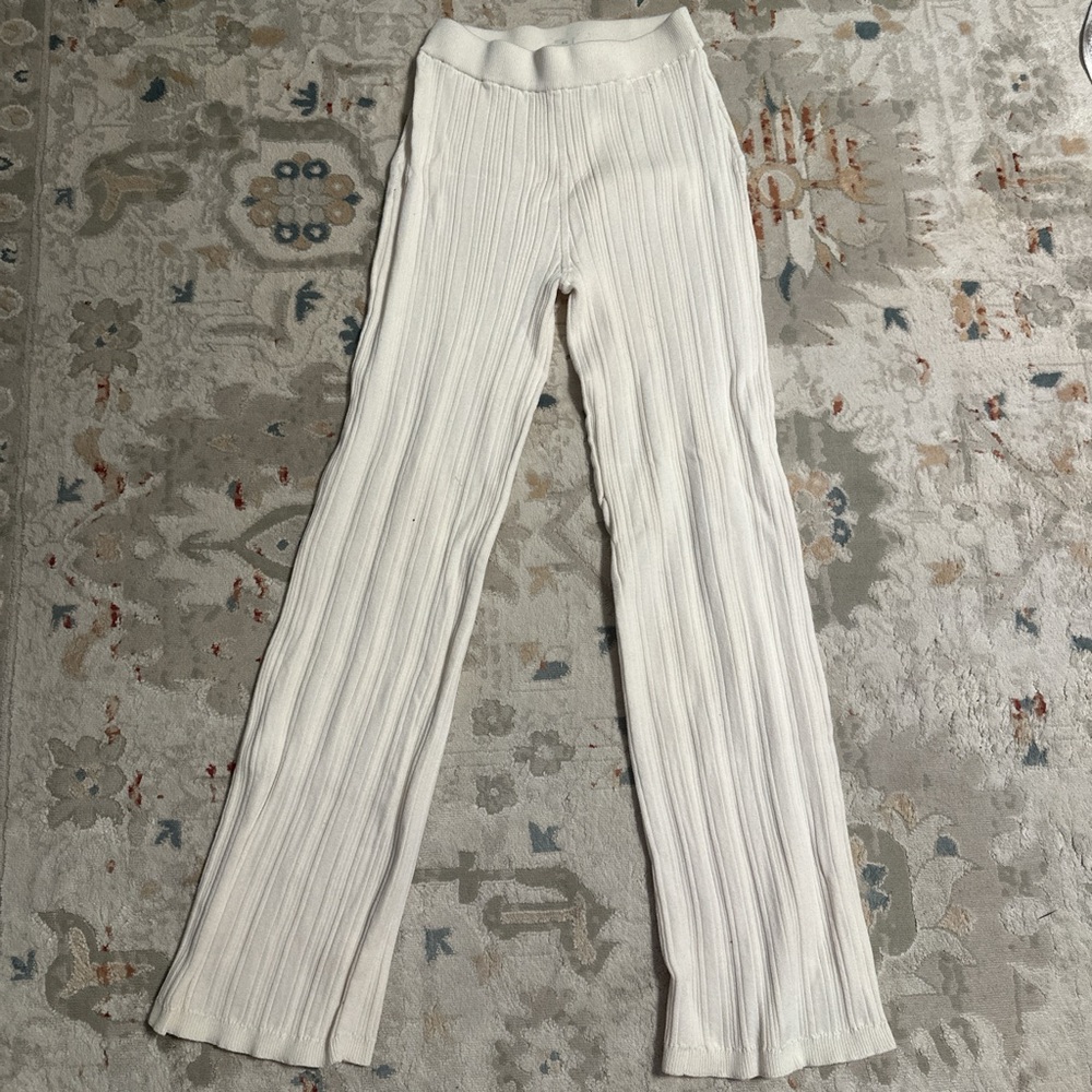 Cream long knit flared pants